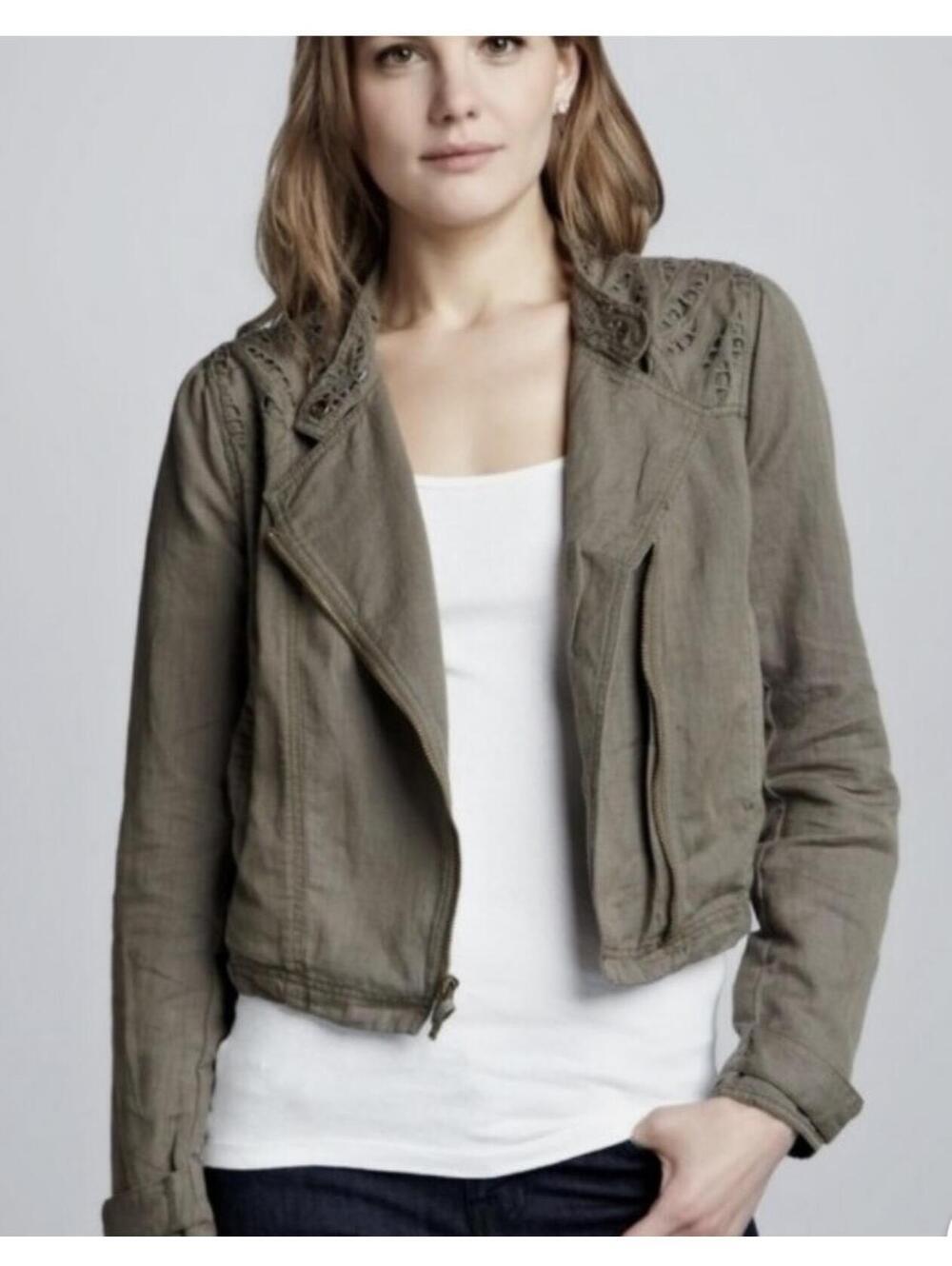 Free People Cropped Cut Out Asymmetrical Embroidered Jacket - Women Size 6